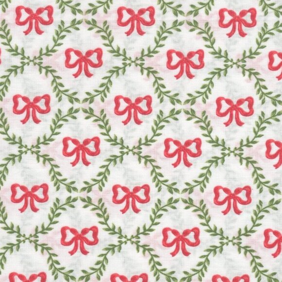 Laura Ashley Christmas BOWS & TRELLIS Cotton Sheet Set - TWIN Size Set - Picture 2 of 3